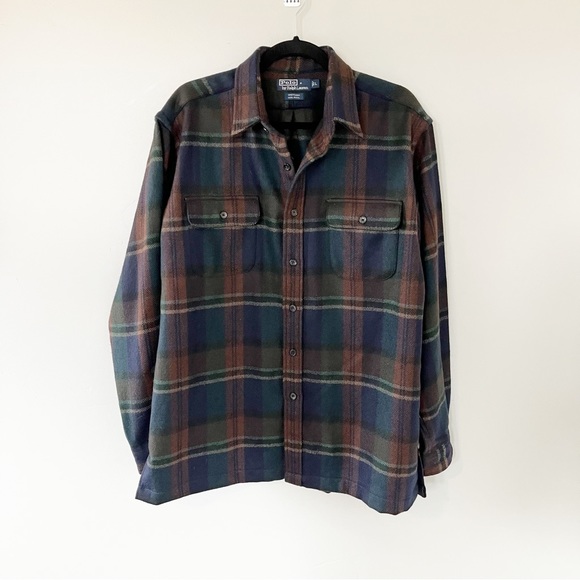 Polo Ralph Lauren dark plaid Whitman 100% wool flannel shirt men’s large